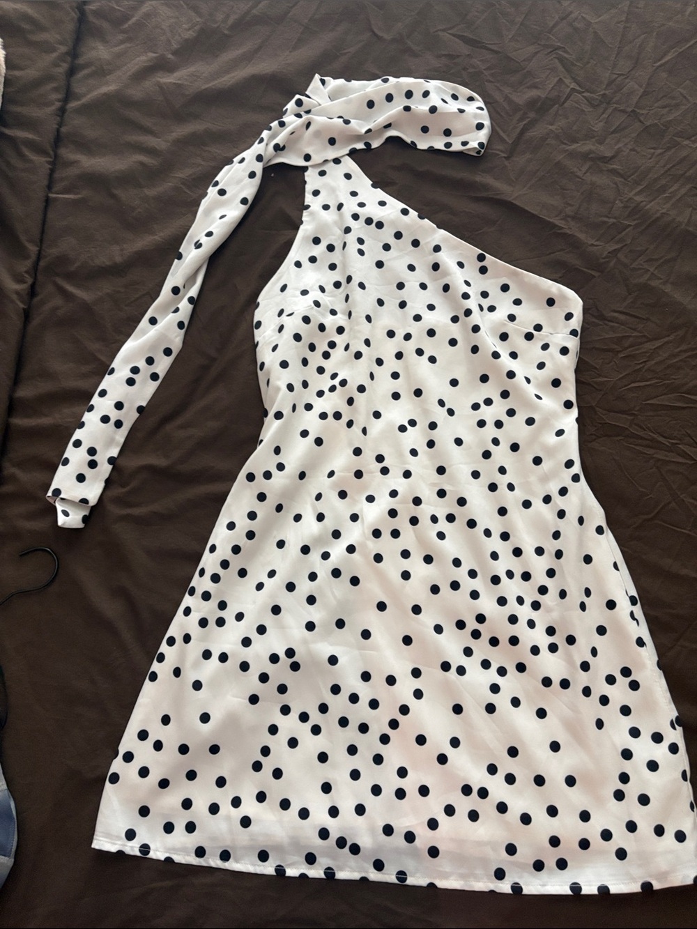 One-Shoulder White Polka Dot Dress